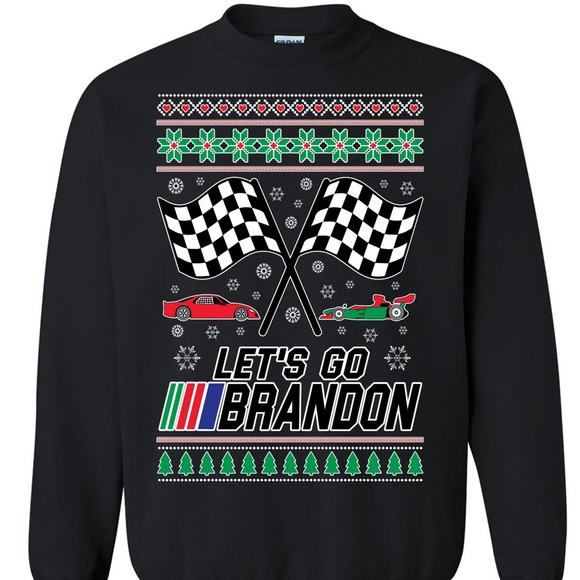Let’s Go Brandon Ugly Christmas Sweater Sweatshirt Racing Flags President Trump - Picture 1 of 1